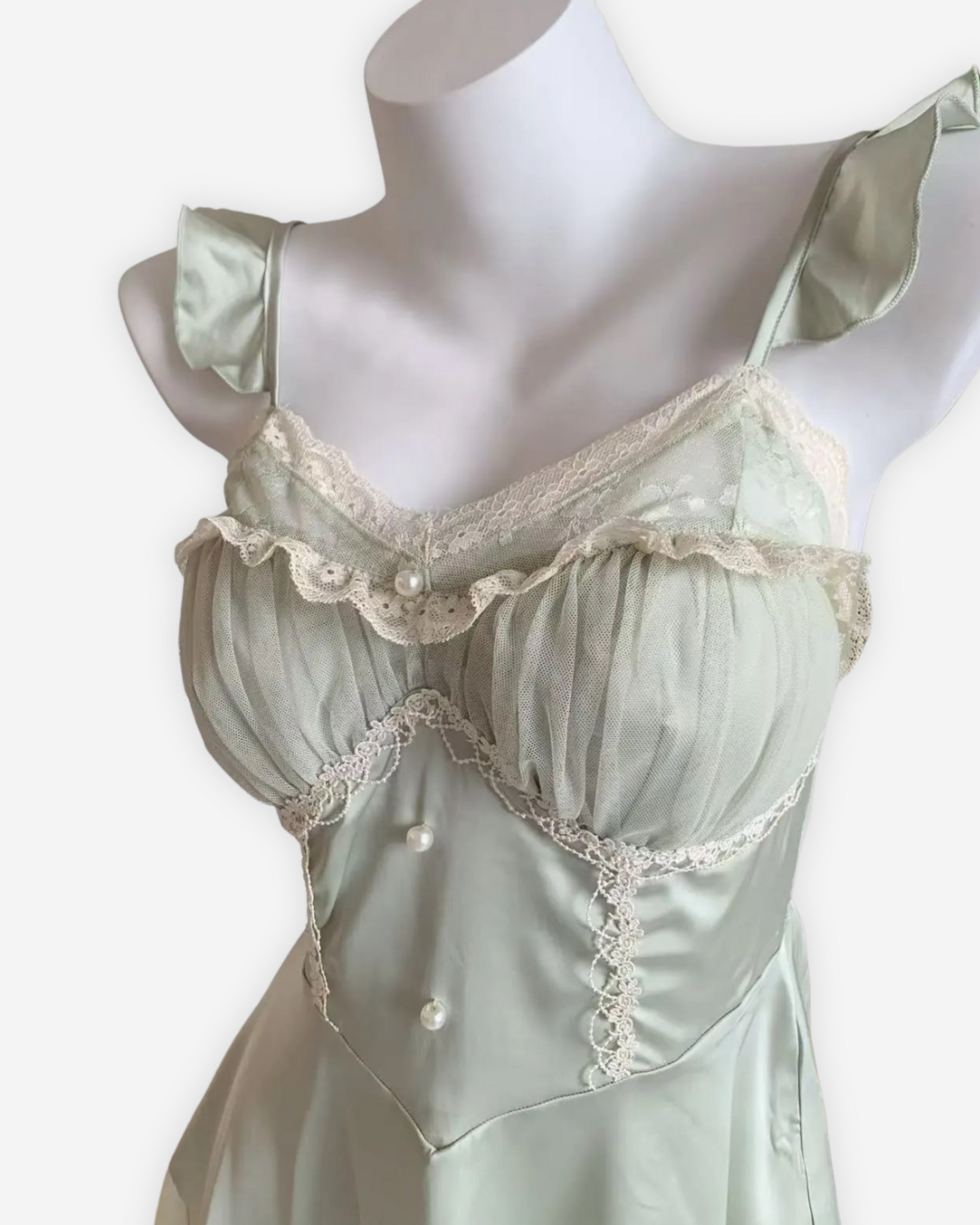 Athena Lace Nightie in Sage Green