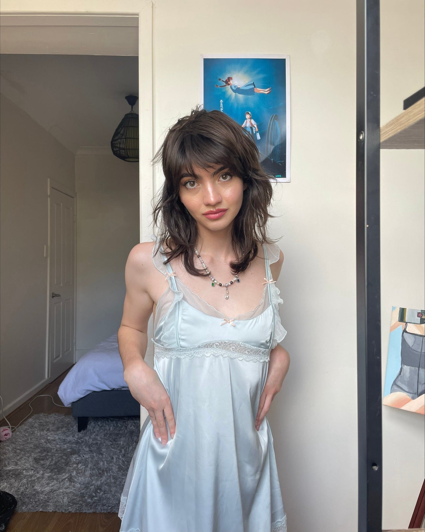 Baby Powder Satin Nightie in Blue