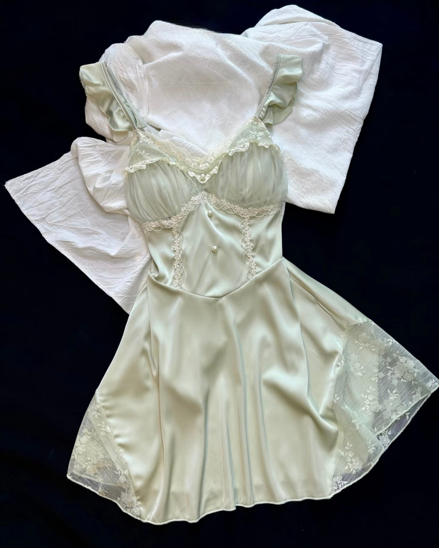 Athena Lace Nightie in Sage Green