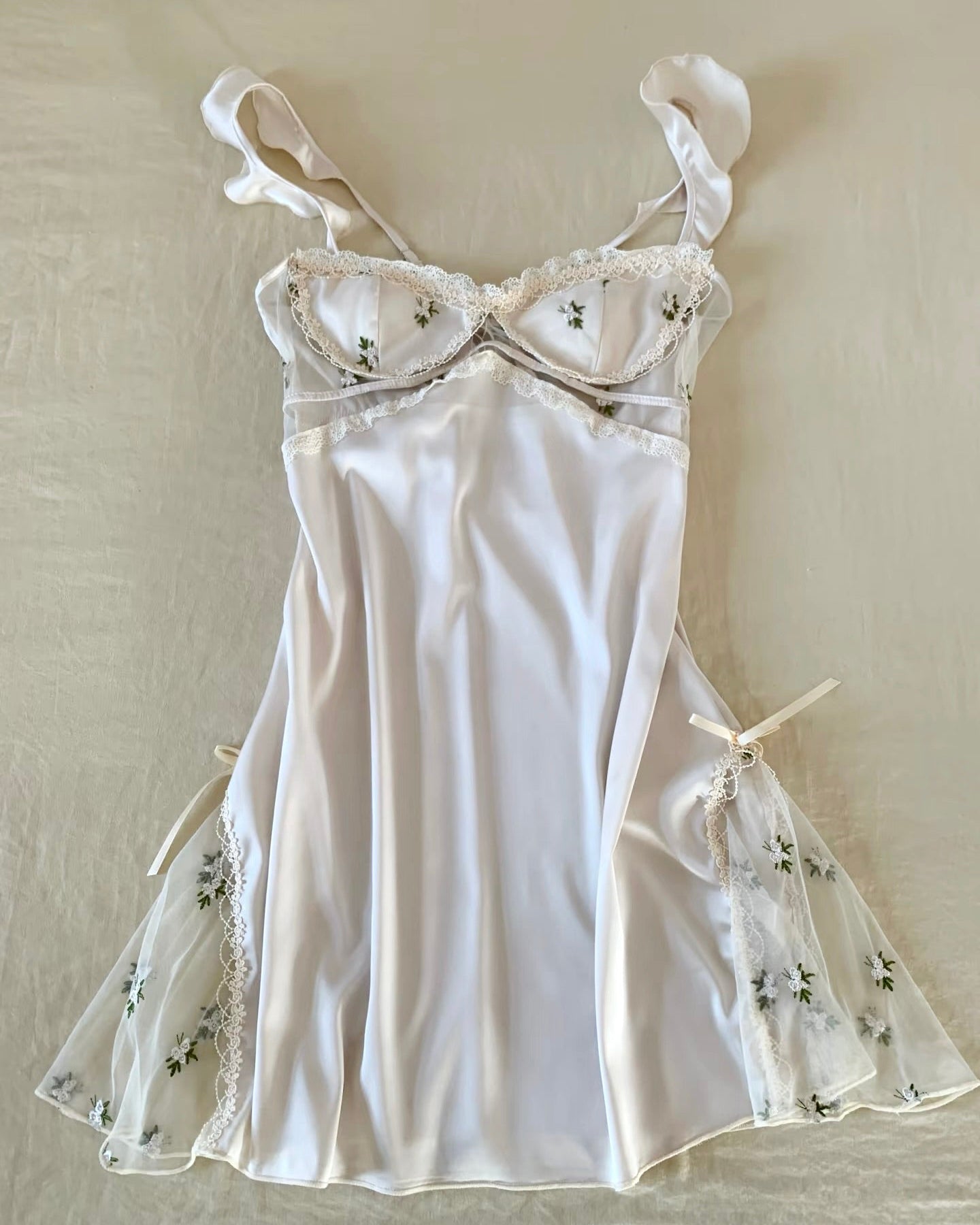 Odette Floral Embroidery Nightie in Ivory