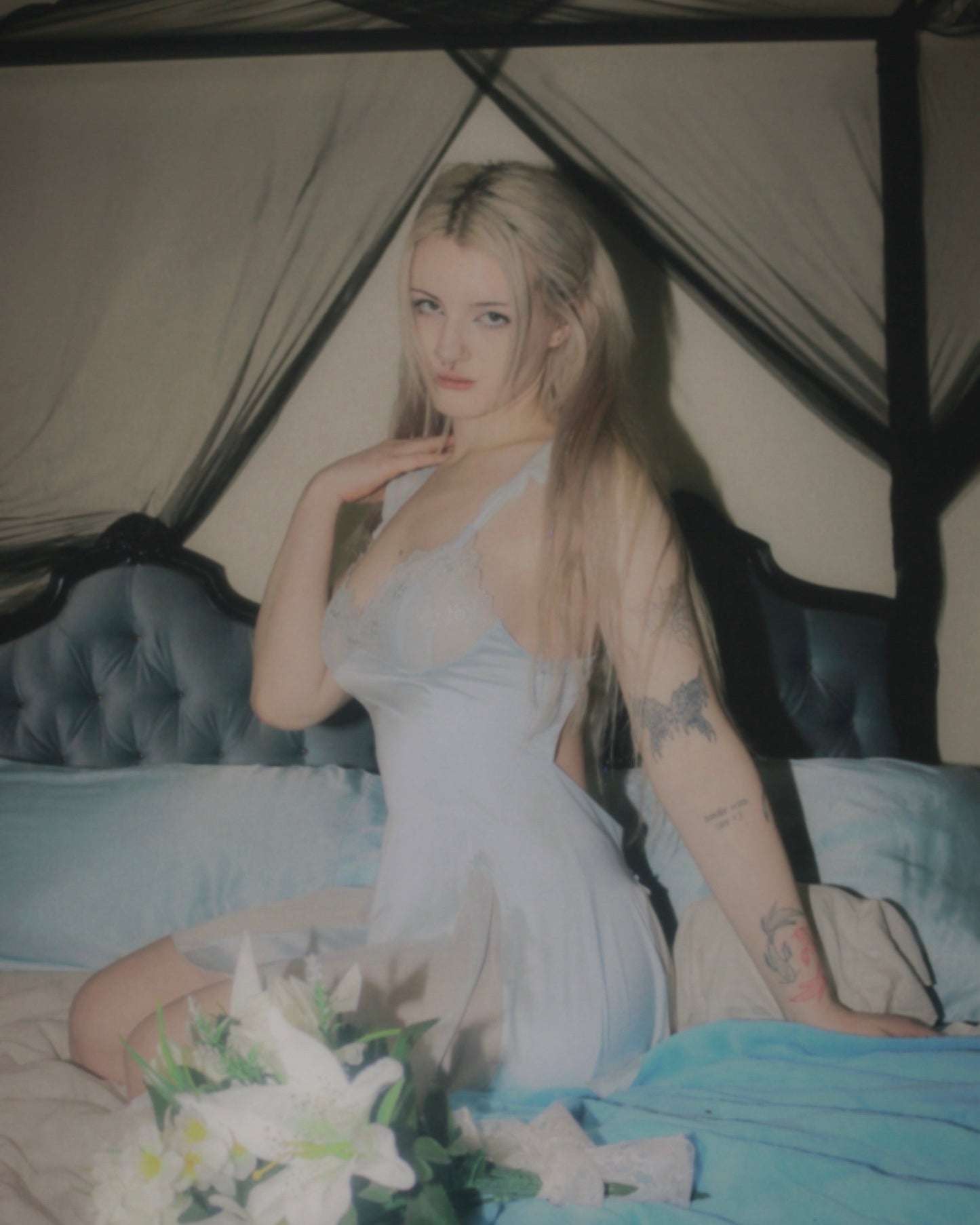 Layla Satin Nightie in Baby Blue