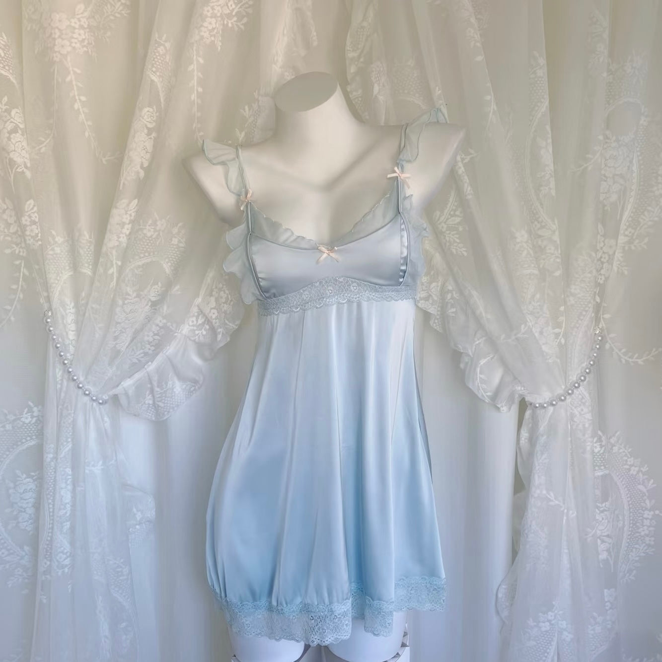 Baby Powder Satin Nightie in Blue