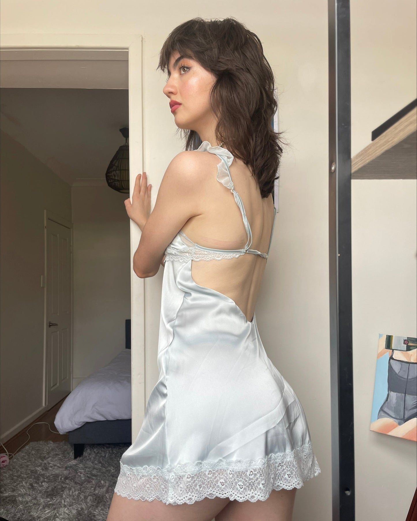 Baby Powder Satin Nightie in Blue