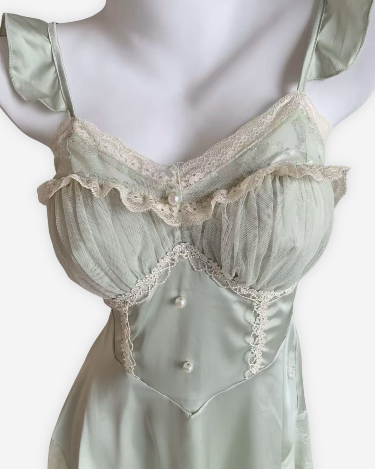Athena Lace Nightie in Sage Green