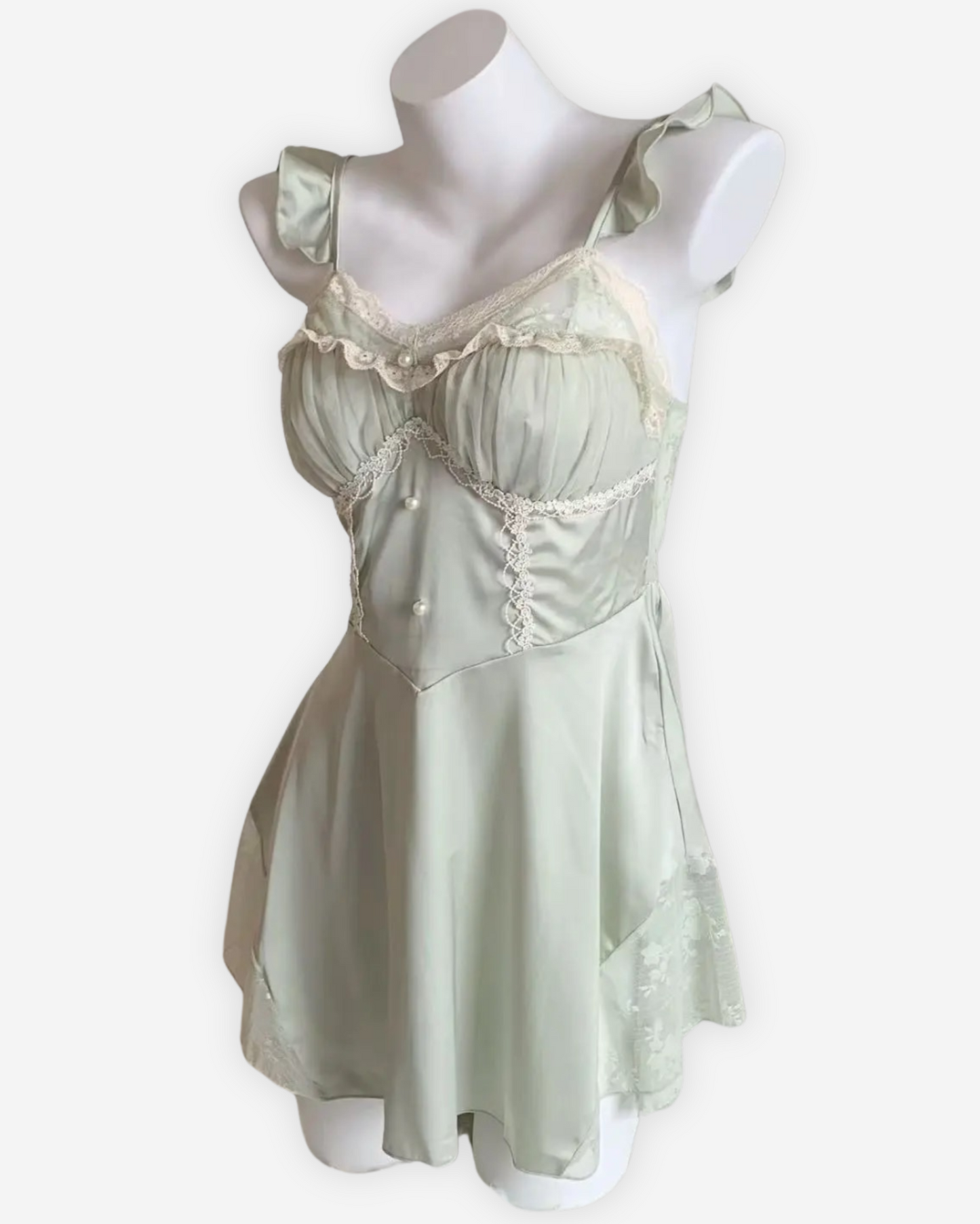 Athena Lace Nightie in Sage Green