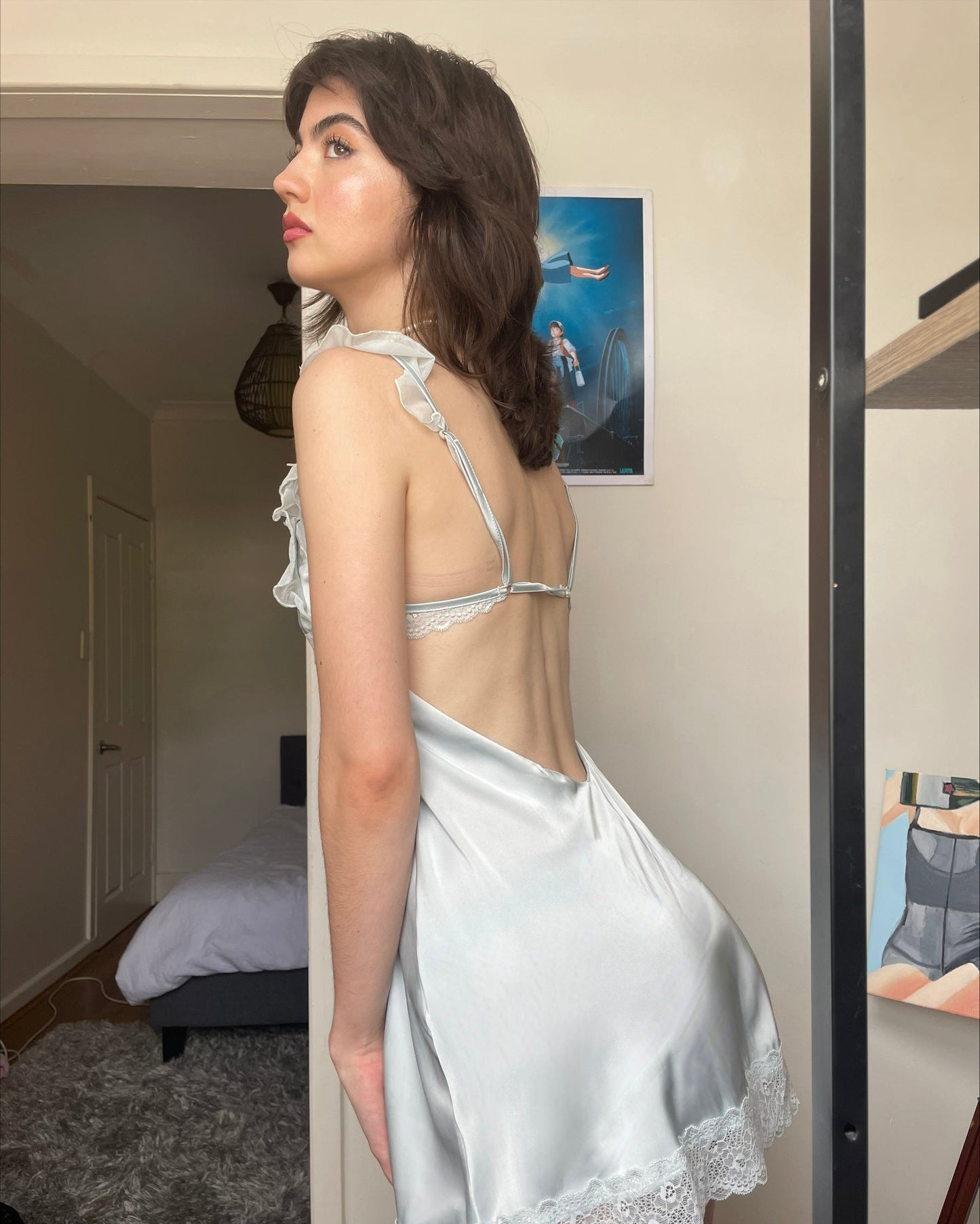 Baby Powder Satin Nightie in Blue