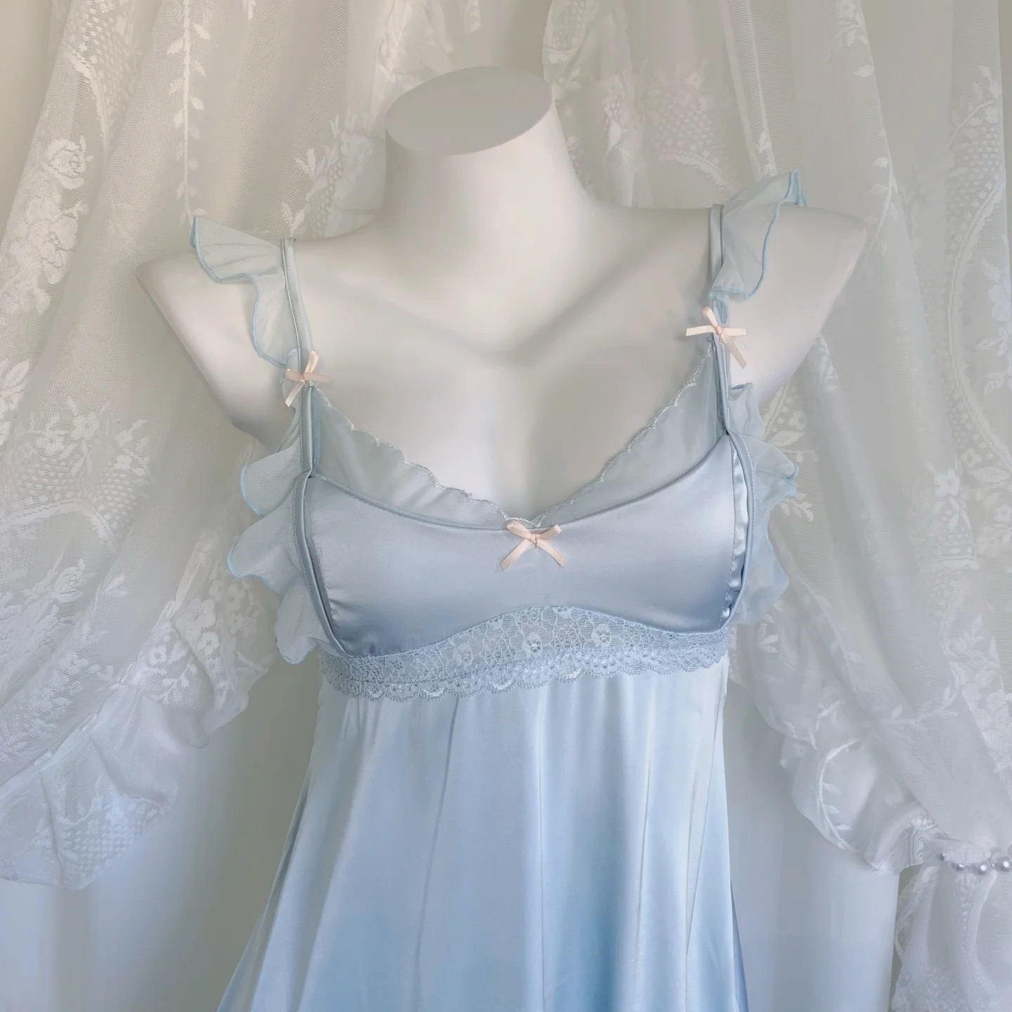 Baby Powder Satin Nightie in Blue