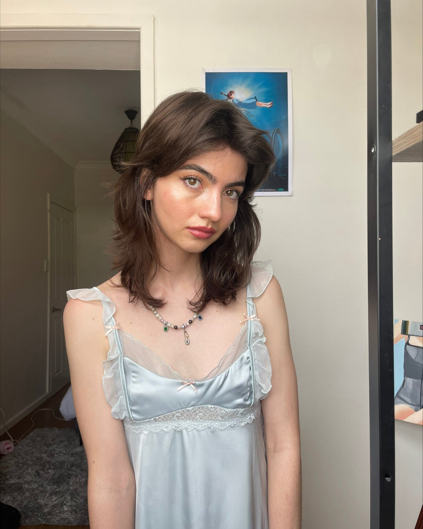 Baby Powder Satin Nightie in Blue