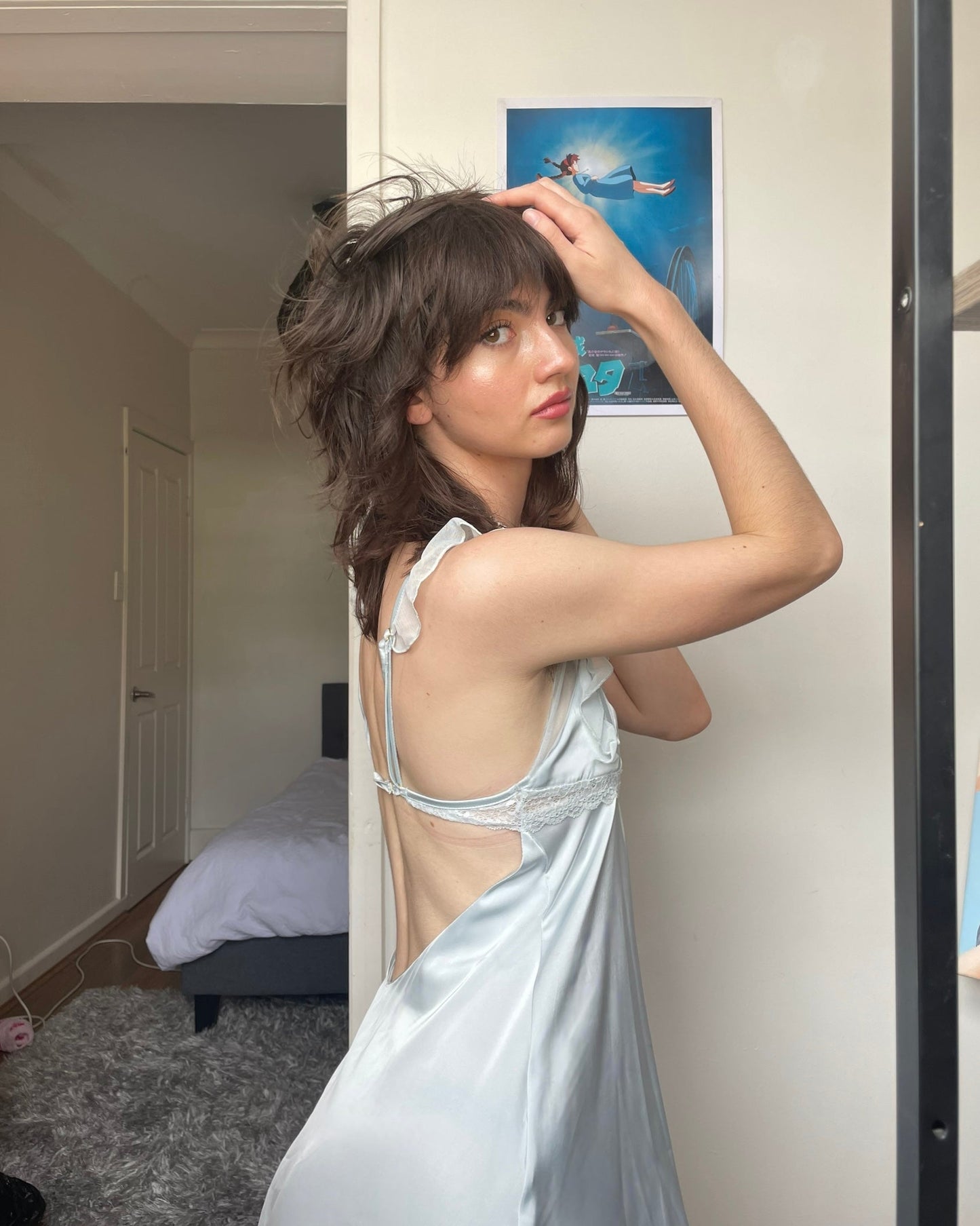 Baby Powder Satin Nightie in Blue