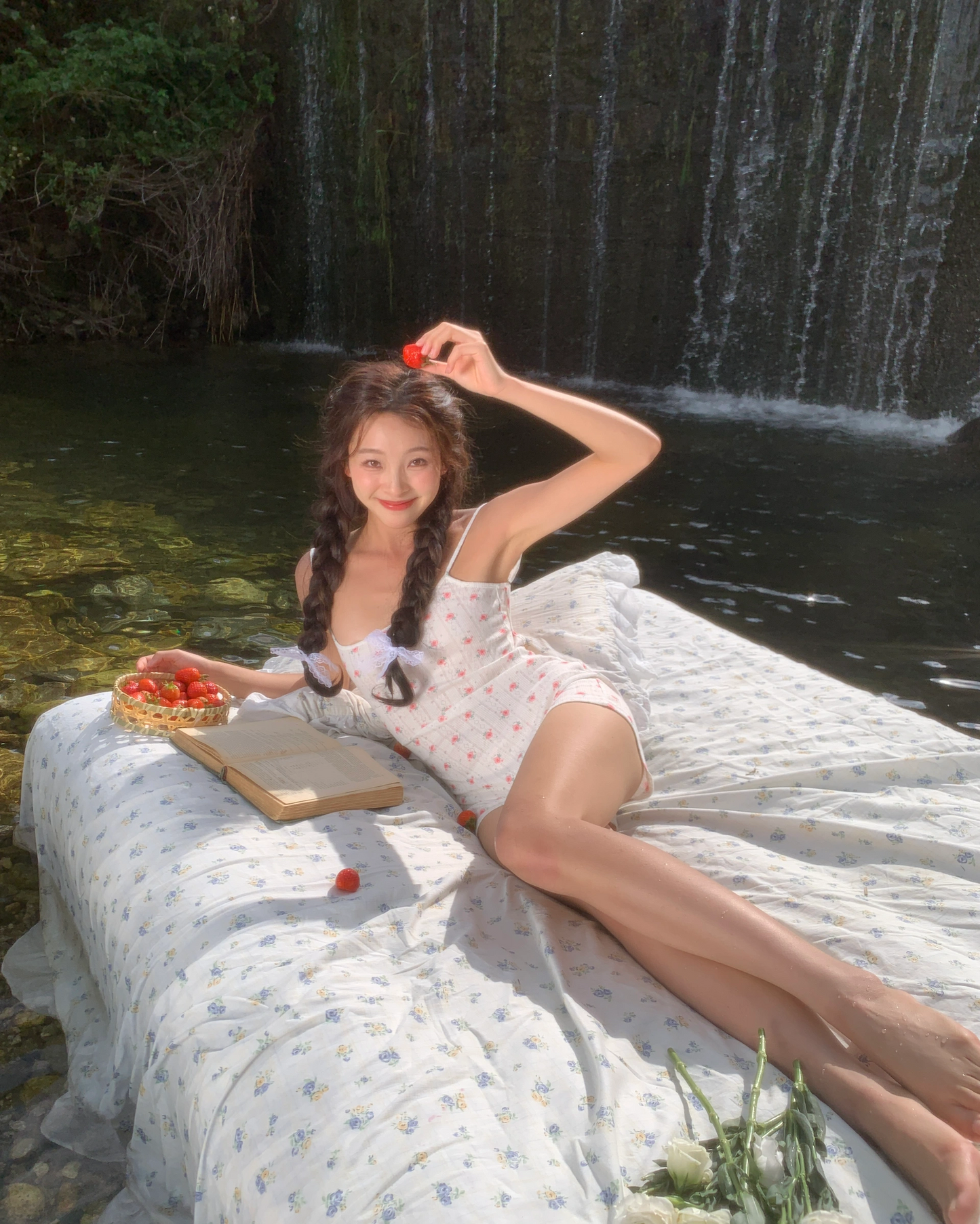 Floral Pointelle Playsuit in White