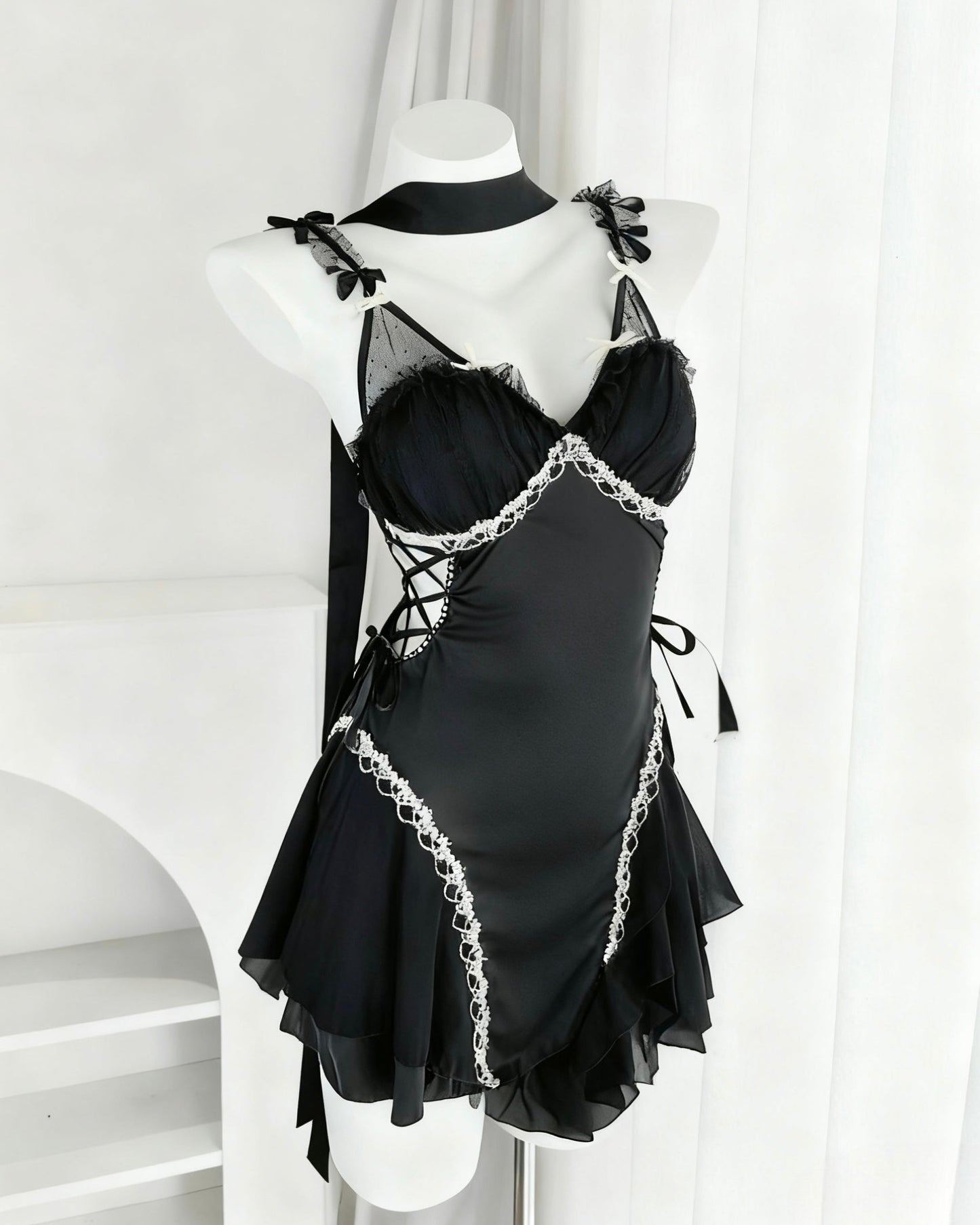 Maisie Satin Nightie in Black