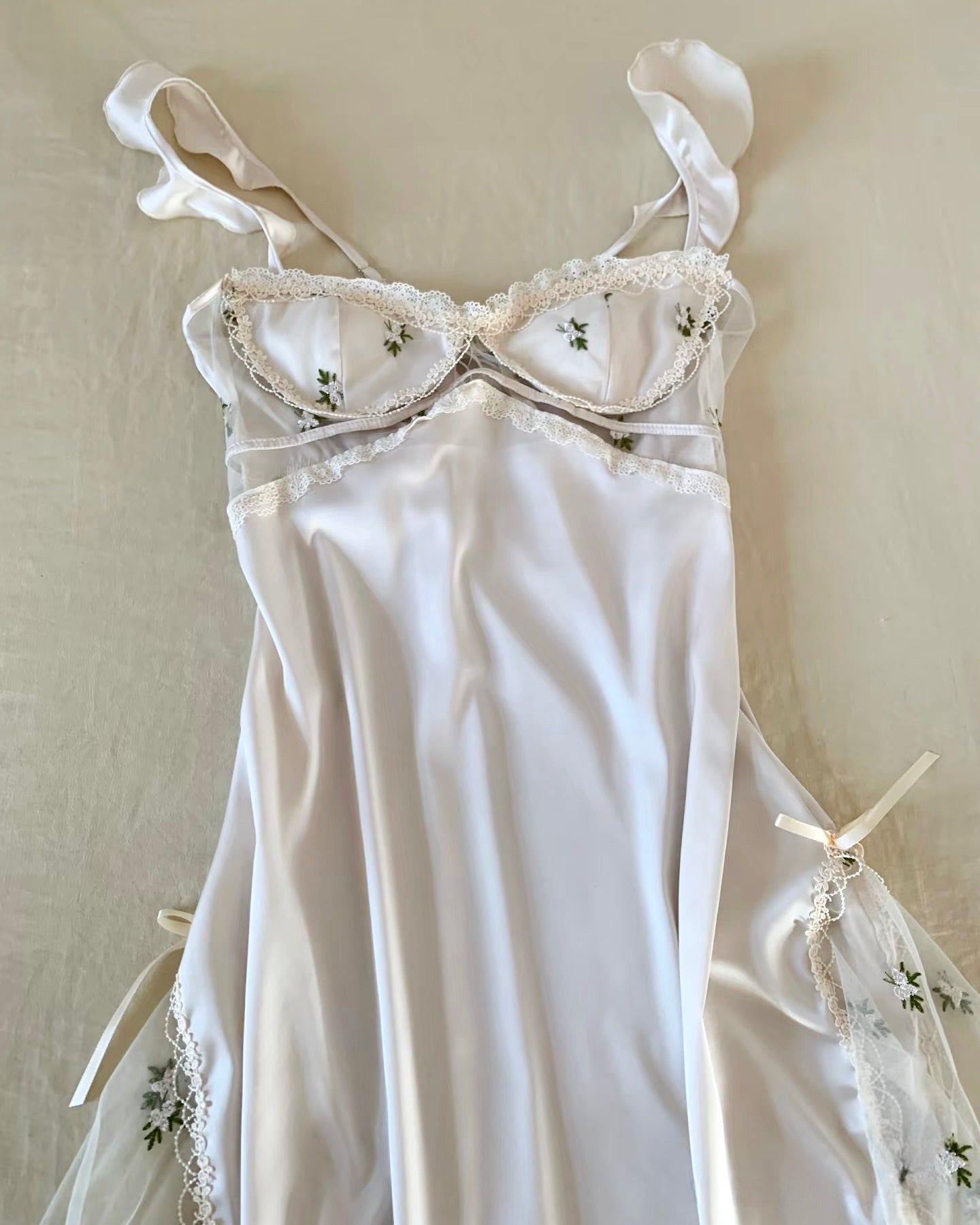 Odette Floral Embroidery Nightie in Ivory