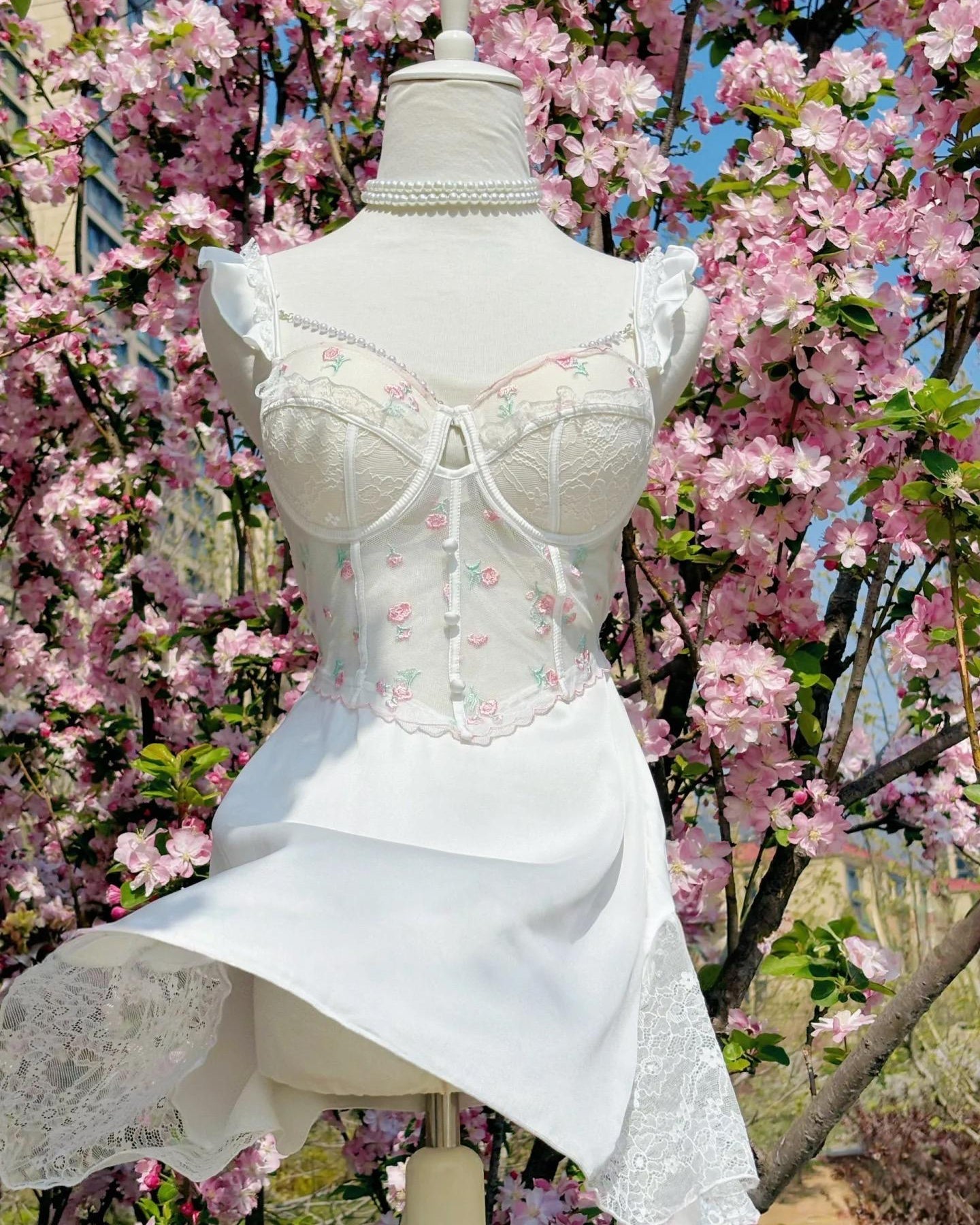 Lainey Embroidered Corset Nightie in White