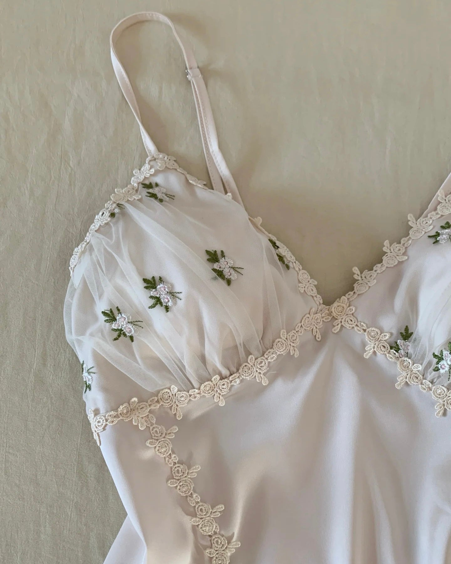 Daphne Floral Embroidery Nightie in Ivory