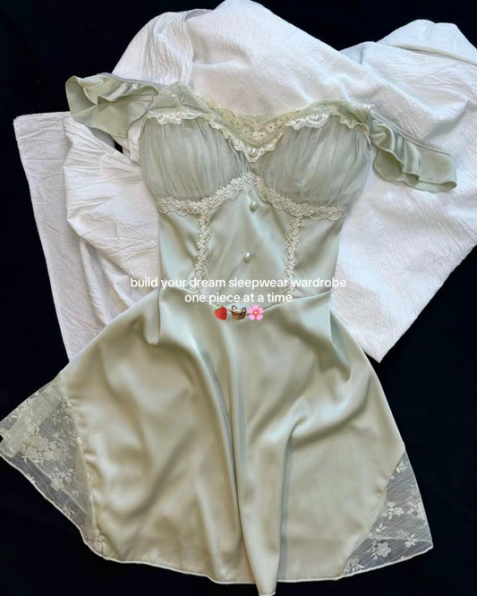 Athena Lace Nightie in Sage Green