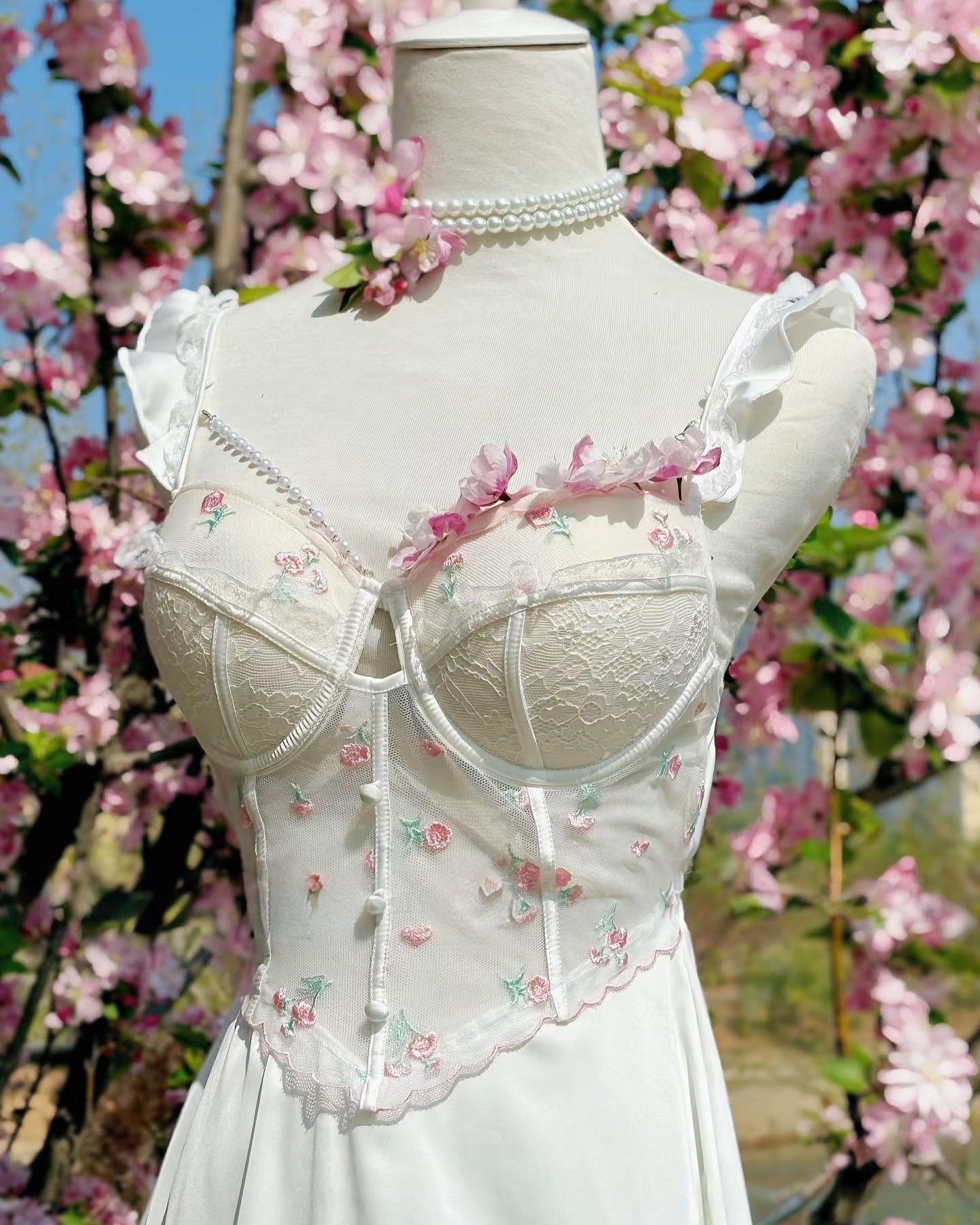 Lainey Embroidered Corset Nightie in White