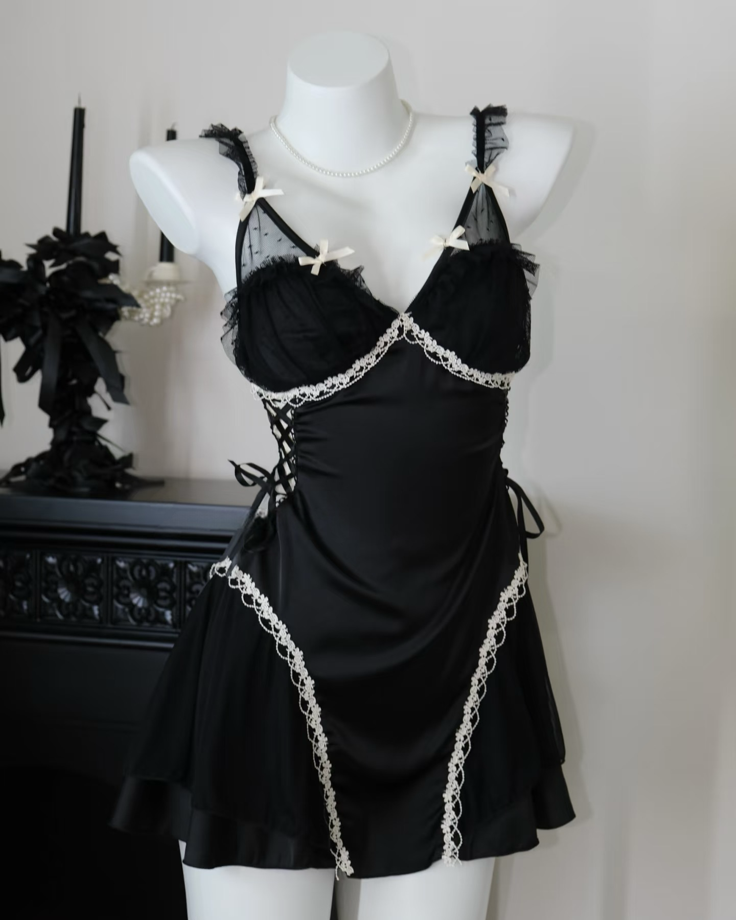 Maisie Satin Nightie in Black