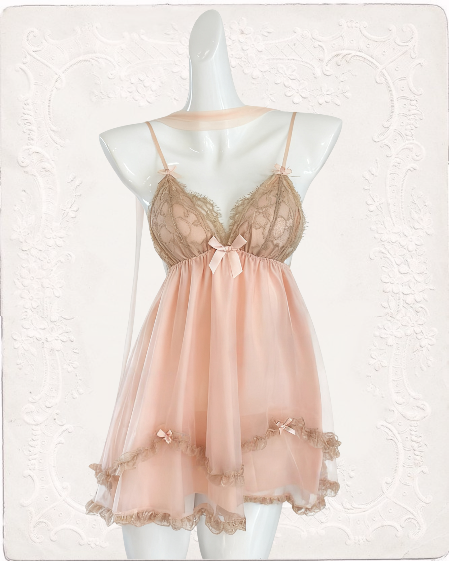 Nuisette Féerique Princesse en Mousseline Pêche