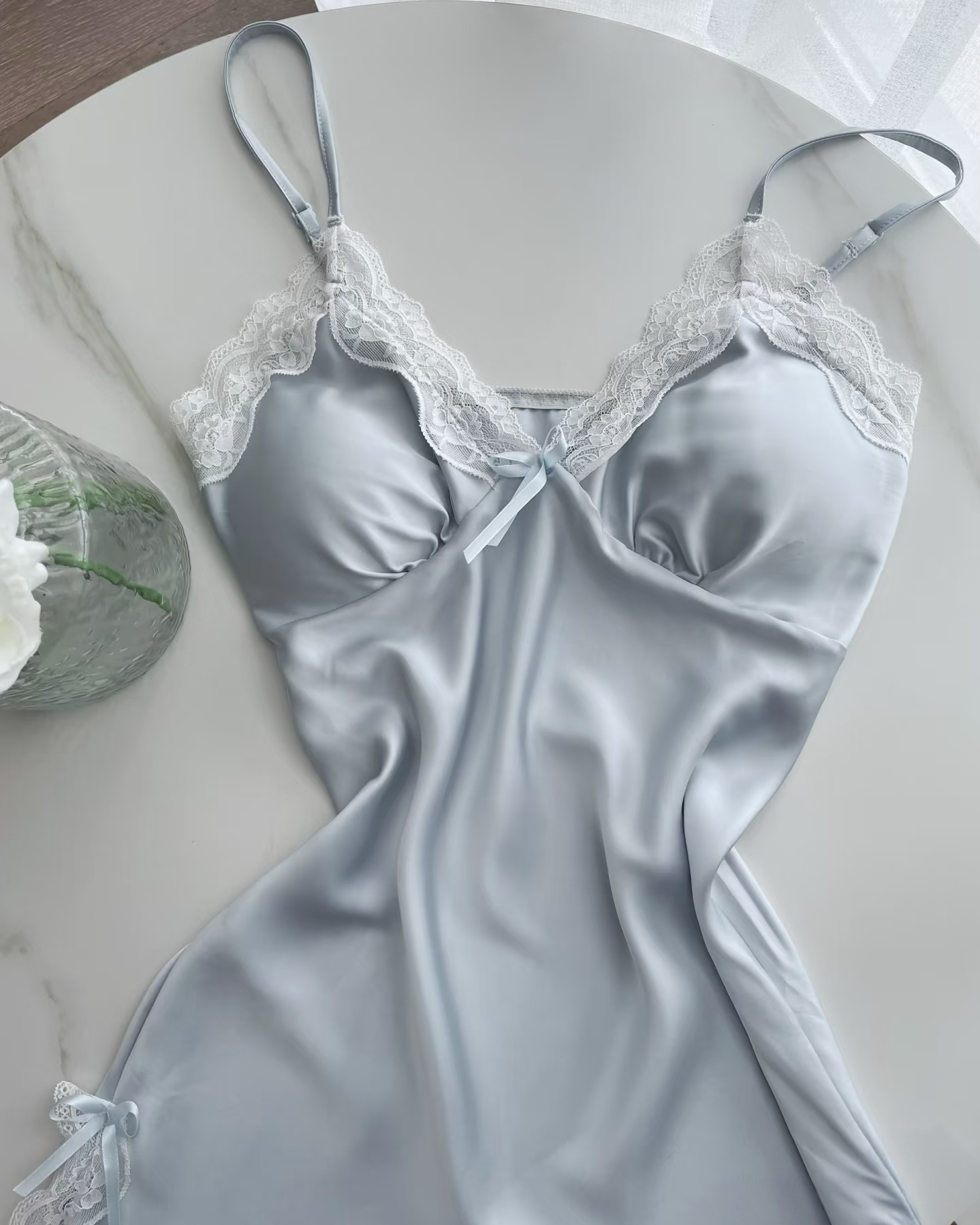 Lisette Satin Nightie in Baby Blue