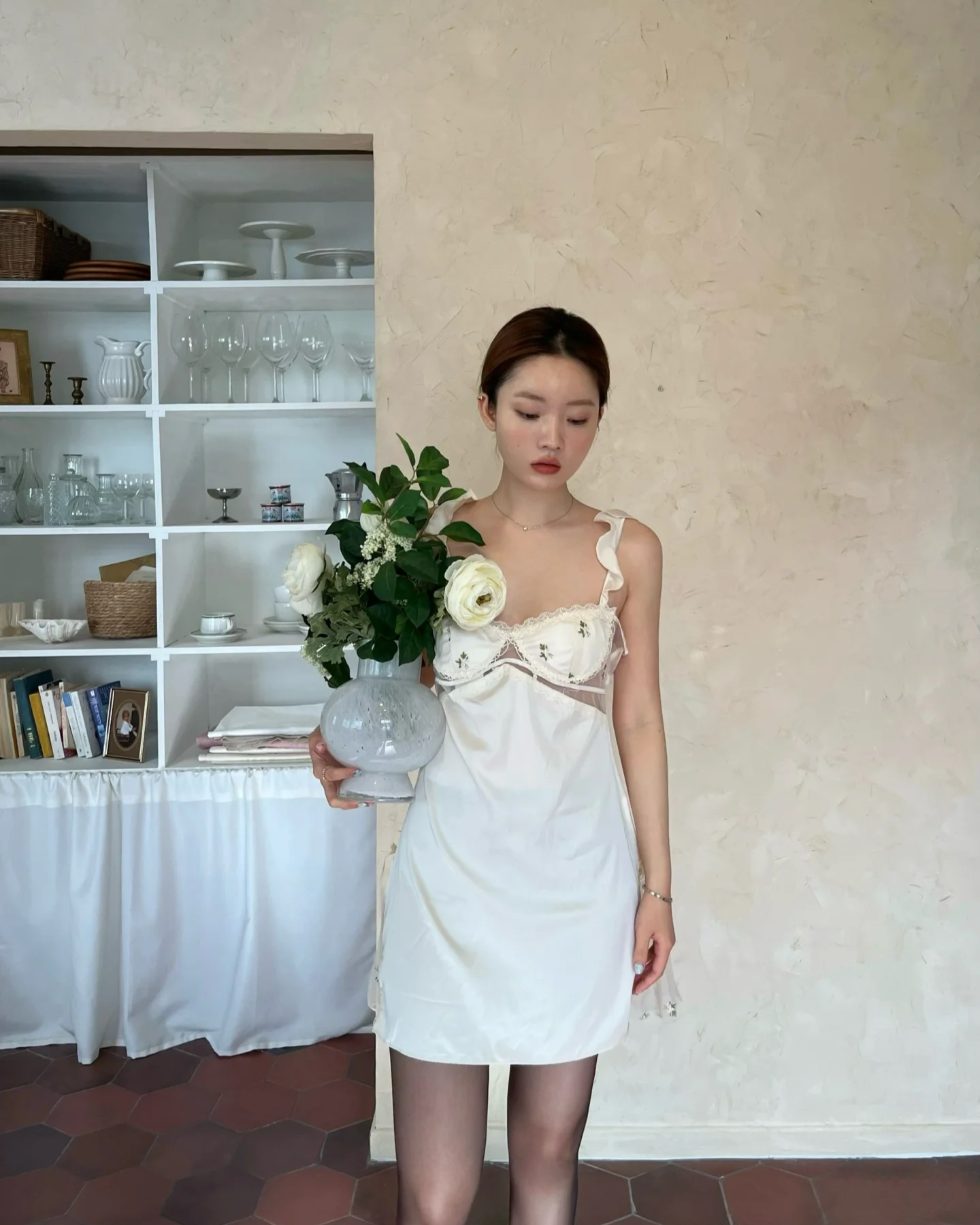 Odette Floral Embroidery Nightie in Ivory