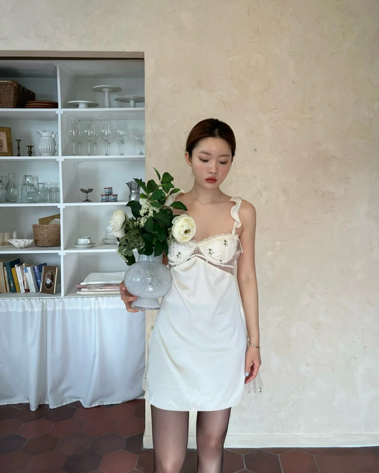 Odette Floral Embroidery Nightie in Ivory