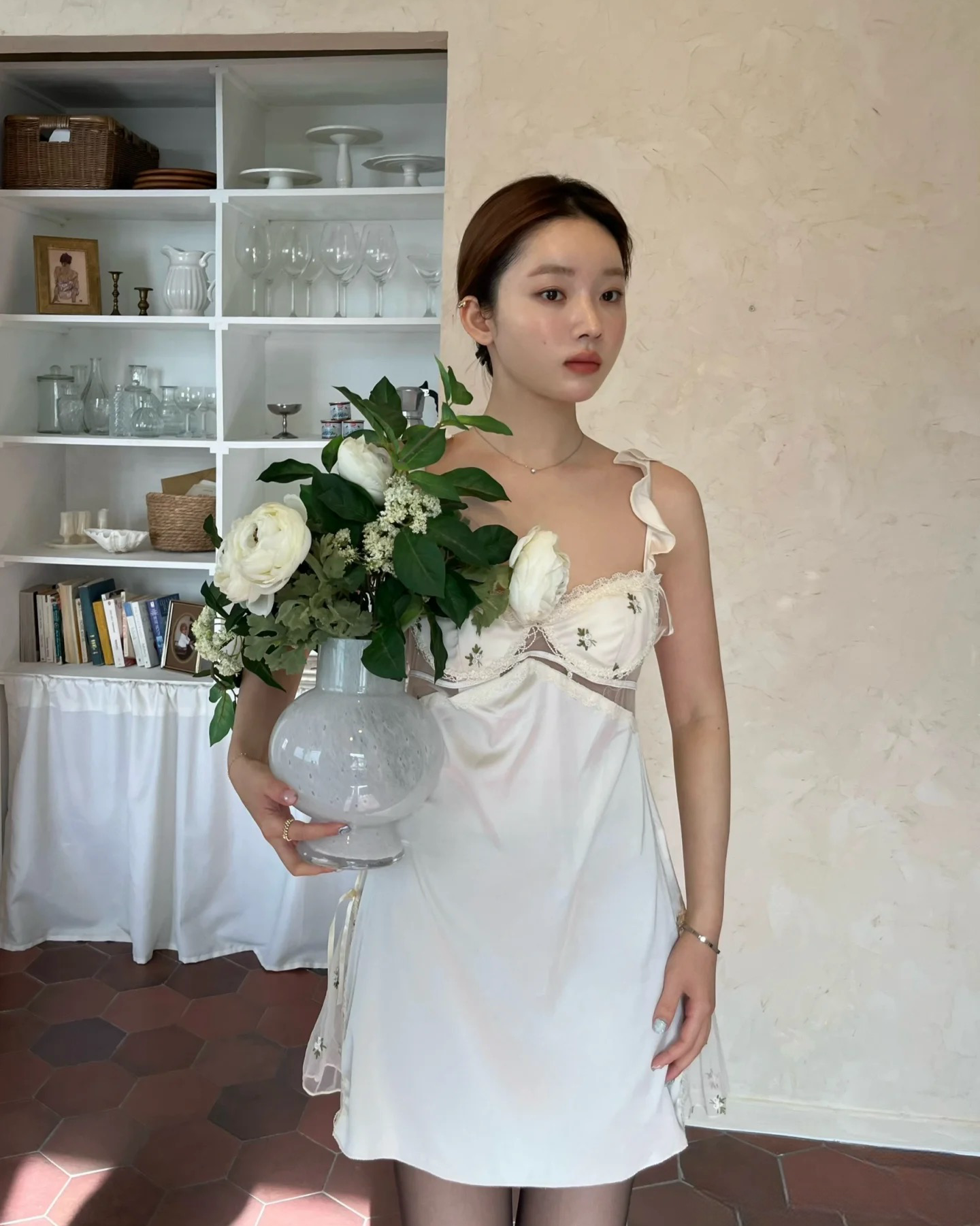 Odette Floral Embroidery Nightie in Ivory