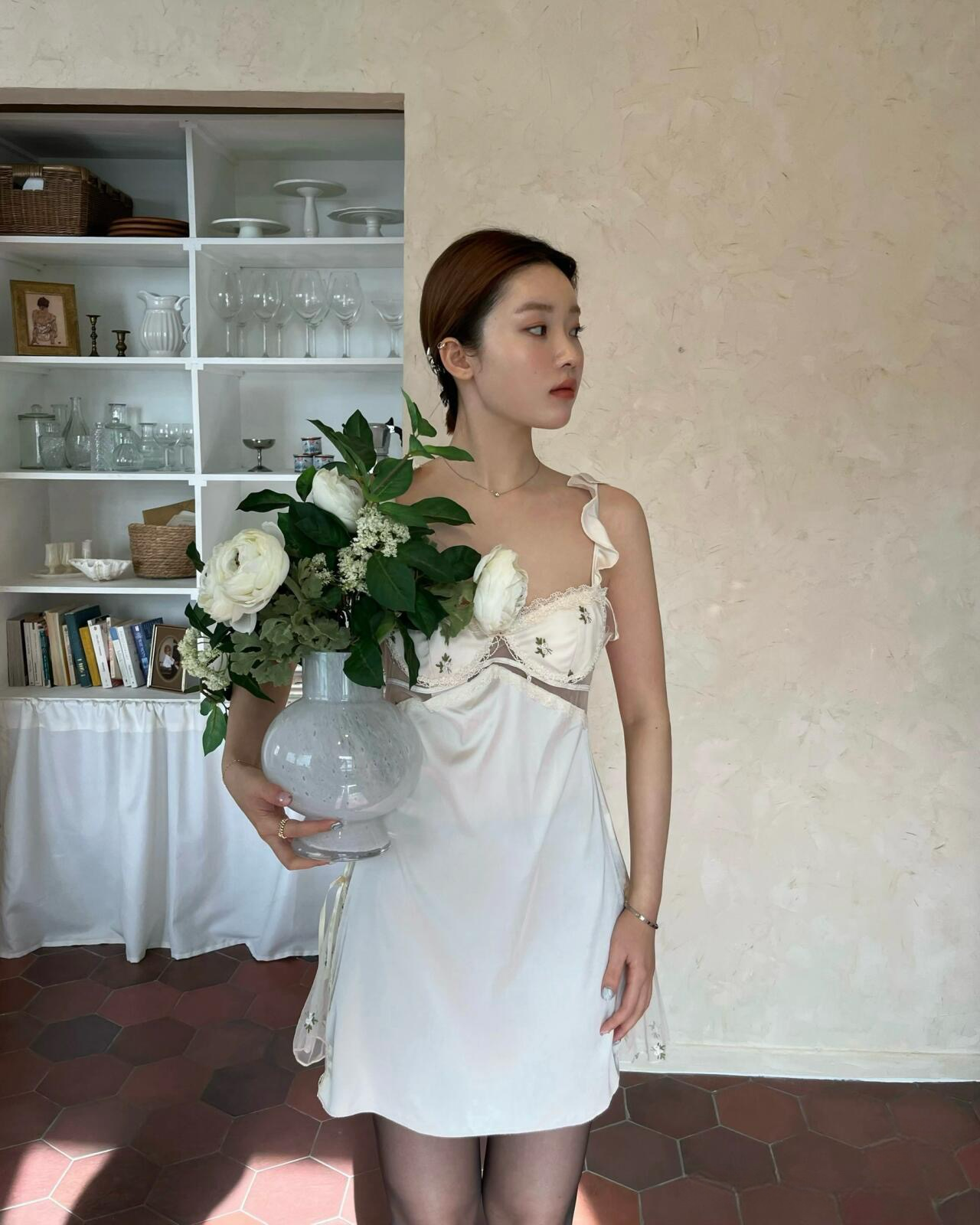 Odette Floral Embroidery Nightie in Ivory